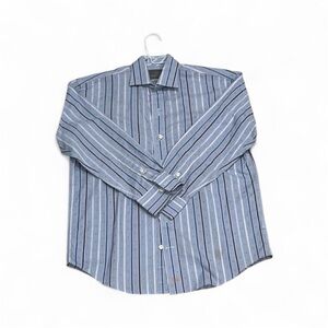 Thomas Dean Blue Striped Button Down Shirt